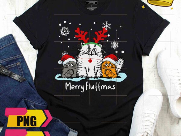 Fluffy cat merry fluffmas three cat christmas design png shirt
