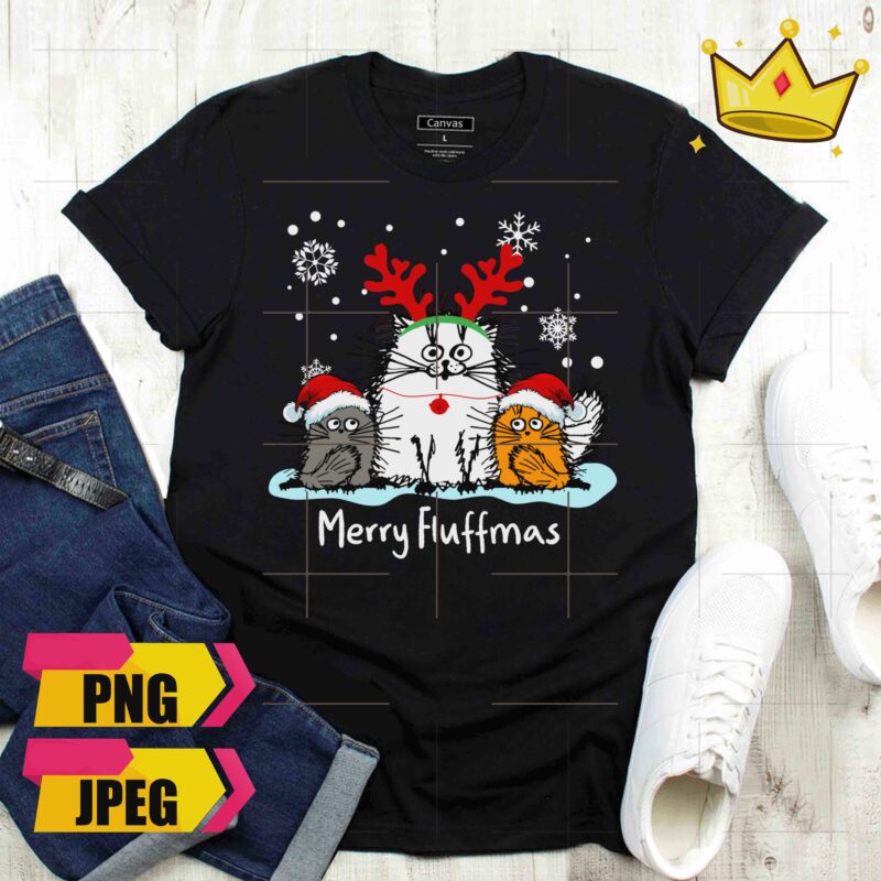 Fluffy Cat Merry Fluffmas Three Cat Christmas Design PNG Shirt