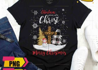 Jesus Cross Three Christmas Leopard Fabric Christmas Begin With Christ Snow Design PNG Shirt