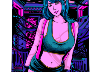 Cyberpunk girl t shirt vector file