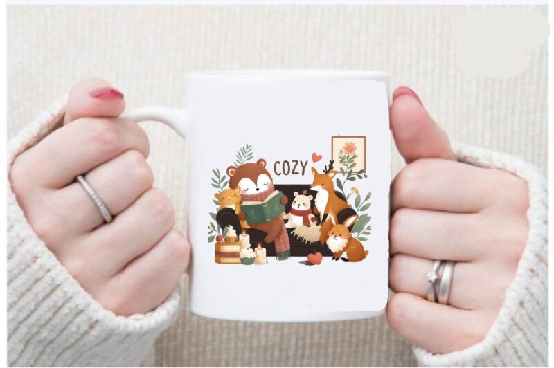 Cozy Animals Love Reading PNG Sublimation