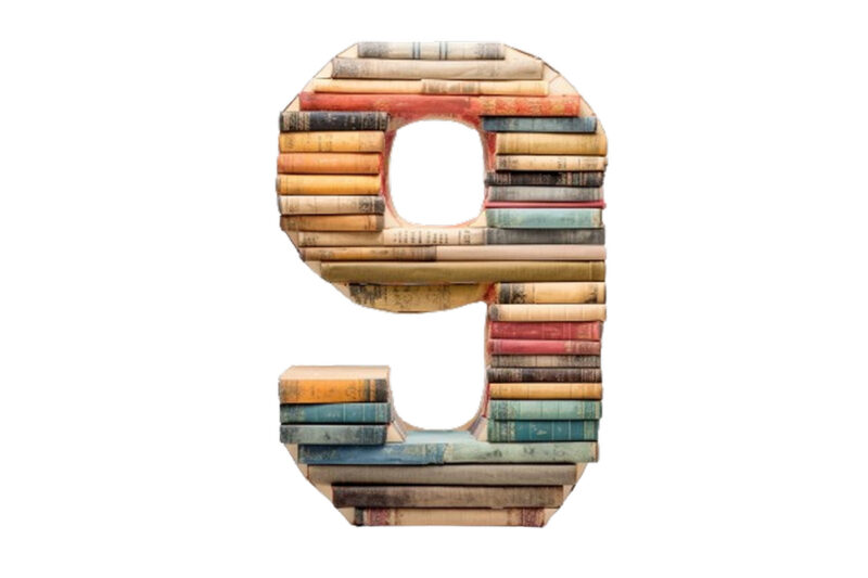 Number 0 through 9 made of books clipart