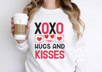 Xoxo Hugs And Kisses T-Shirt Design, Xoxo Hugs And Kisses SVG Design, Valentine Quotes, New Quotes, bundle svg, Valentine day, Love, Retro V