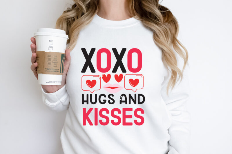 Xoxo Hugs And Kisses T-Shirt Design, Xoxo Hugs And Kisses SVG Design, Valentine Quotes, New Quotes, bundle svg, Valentine day, Love, Retro V