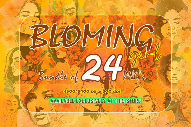 Bundle of Blooming Women Illustration 24 PNG Clipart Perfect for Stylish T-Shirt Design expertly crafted for Print on Demand websites