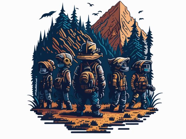 Adventure group hiking t shirt vector
