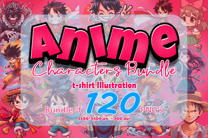 120 Big Bundle of Anime Character Illustration tshirt design Clipart for Your T-Shirt crafted for Print on Demand websites