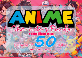 50 Anime Character Illustration t-shirt design Bundle 3rd Version