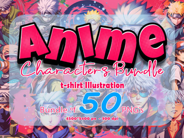 Anime character illustration 50 png tshirt design bundle 2nd version clipart for your t-shirt crafted for print on demand websites