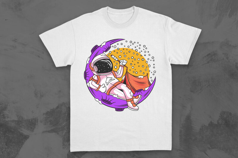 Camping astronaut cartoon t shirt designs vector bundle