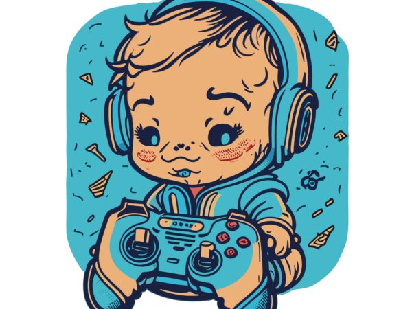 Baby playing a game pad t shirt template