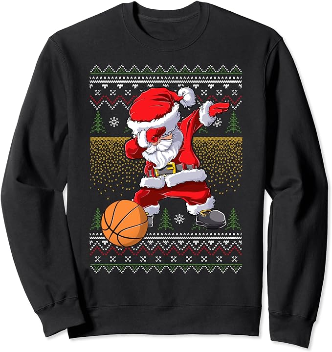 Basketball Santa Dabbing Ugly Christmas Boys Xmas Pajama Sweatshirt