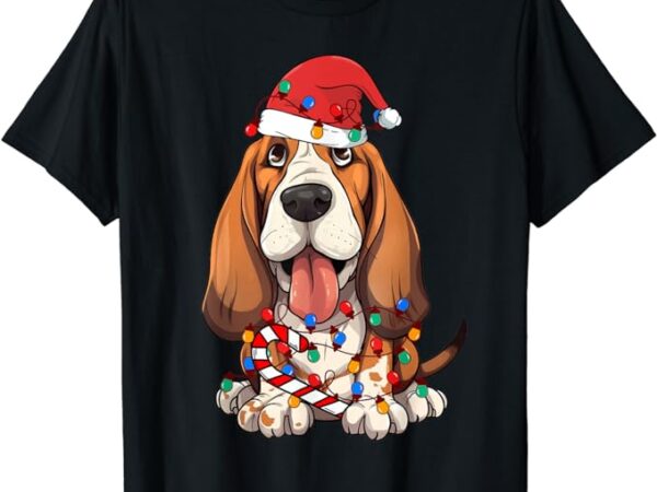Basset hound santa christmas lights dog lover xmas pajama t-shirt