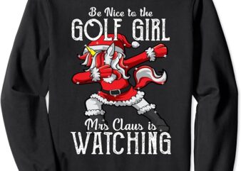 Be Nice To Girl Dabbing Unicorn Golfer & Golfing Christmas Sweatshirt