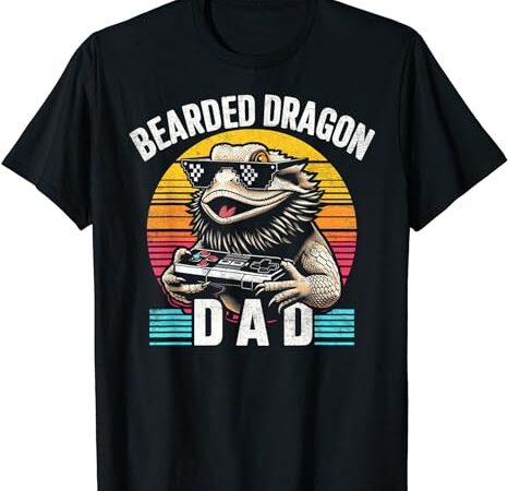 Bearded dragon dad vintage video game lizard reptile lover t-shirt