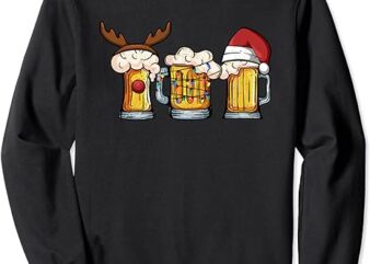 Beer Mug Christmas Tree Lights Santa Claus Hat Reindeer Xmas Sweatshirt