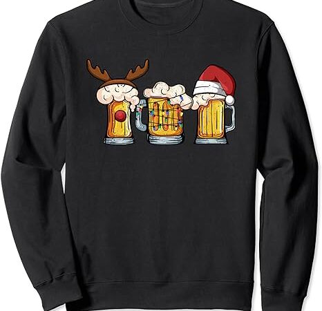 Beer mug christmas tree lights santa claus hat reindeer xmas sweatshirt