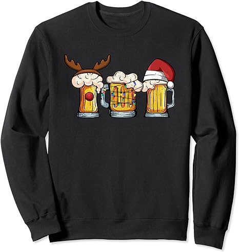 Beer Mug Christmas Tree Lights Santa Claus Hat Reindeer Xmas Sweatshirt
