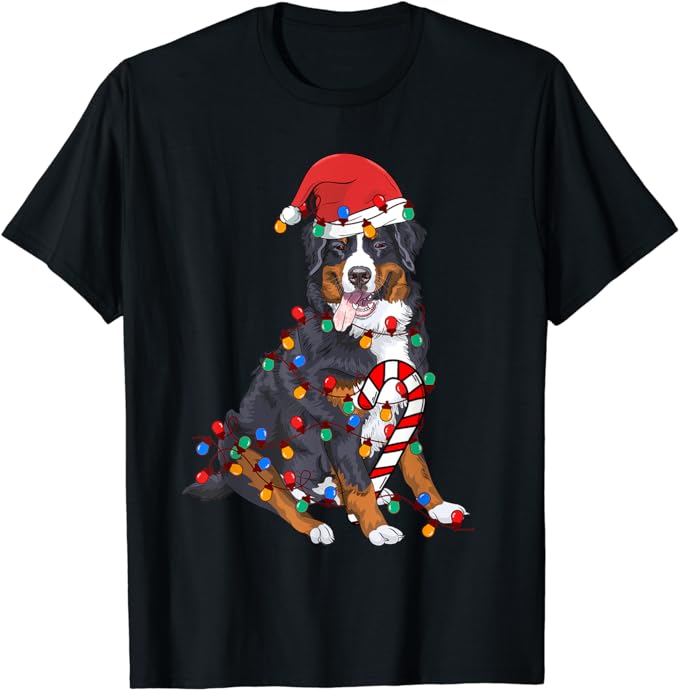 Bernese Mountain Santa Christmas Lights Dog Lover Pajama T-Shirt