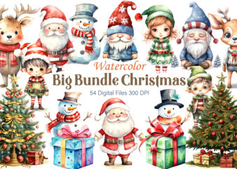 Big Bundle Watercolor Christmas. PNG Bundle. t shirt template