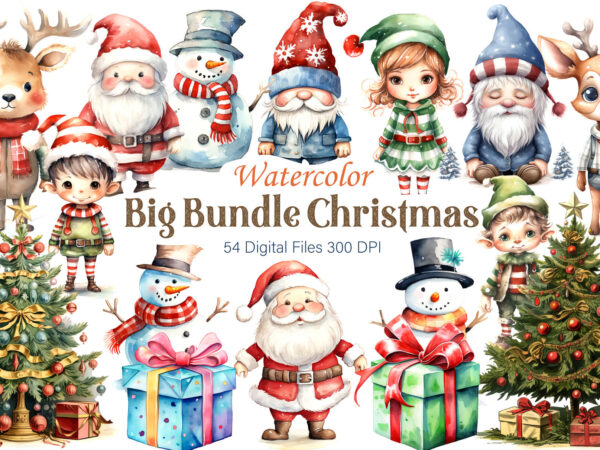 Big bundle watercolor christmas. png bundle. t shirt template