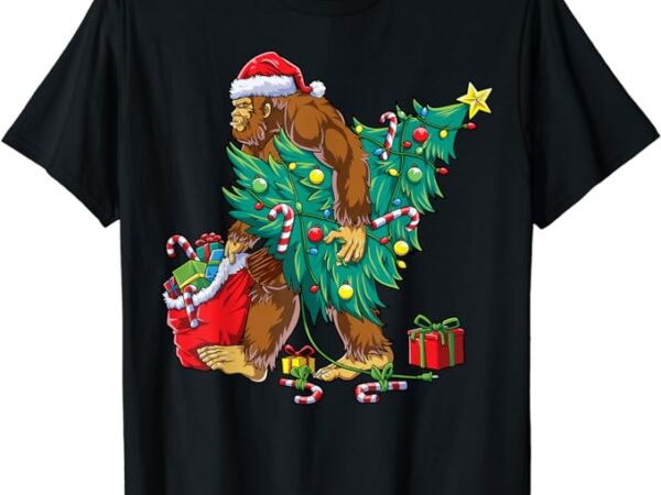 Bigfoot christmas tree lights xmas boys men sasquatch lovers t-shirt