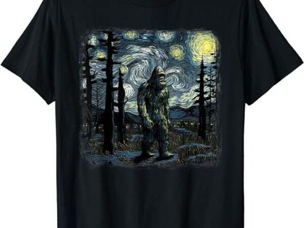 Bigfoot starry night sasquatch van gogh sky painting art t-shirt