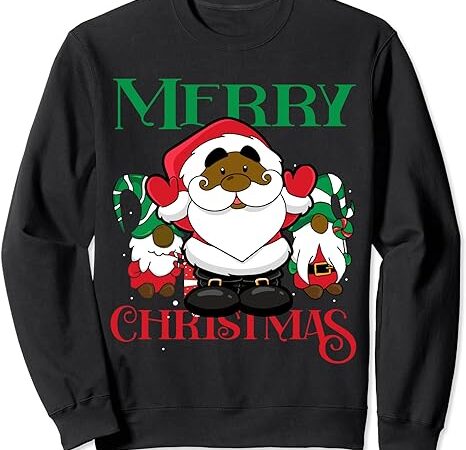 Black african american santa claus gnome christmas pajamas sweatshirt