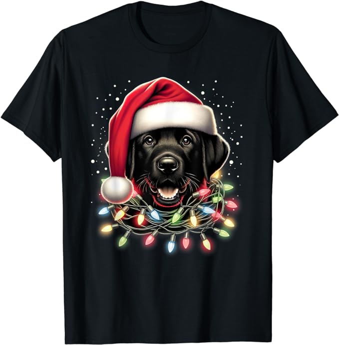 Black Lab Labrador Christmas Tree Light Pajama Dog Xmas T-Shirt