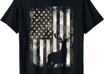 Camo US Flag Deer Elk Buck Camoflage Hunting Hunter Dad Gift Short Sleeve T-Shirt