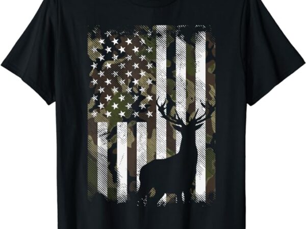 Camo us flag deer elk buck camoflage hunting hunter dad gift short sleeve t-shirt