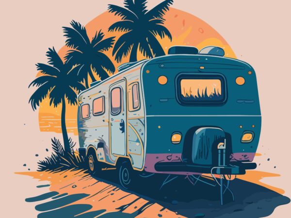 Car carnavan on beach camping t shirt vector file