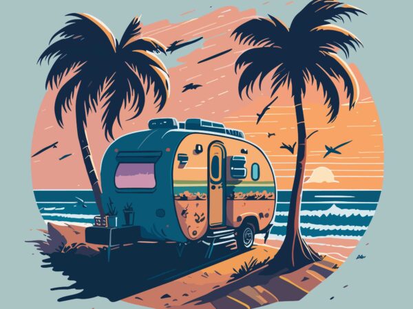 Carnavan camper on the beach t shirt vector file