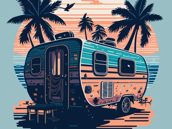 Carnavan camper on the beach t shirt vector file