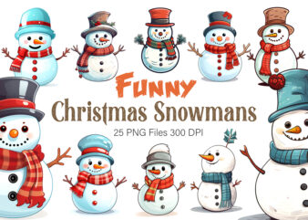 Cartoon Christmas Snowmans. PNG Bundle. t shirt vector file