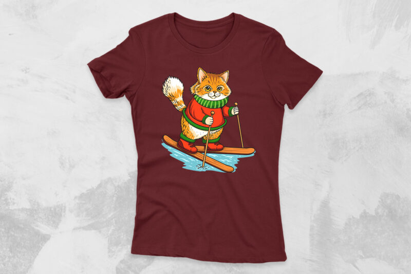 Animals Skiing T-shirt Designs Bundle, Cartoon Animal T shirt Design