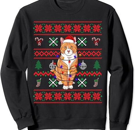 Cat ugly christmas funny santa hat claus pajama sweatshirt