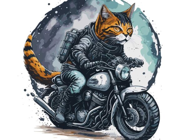 Cat riding motorcycle t shirt vector file