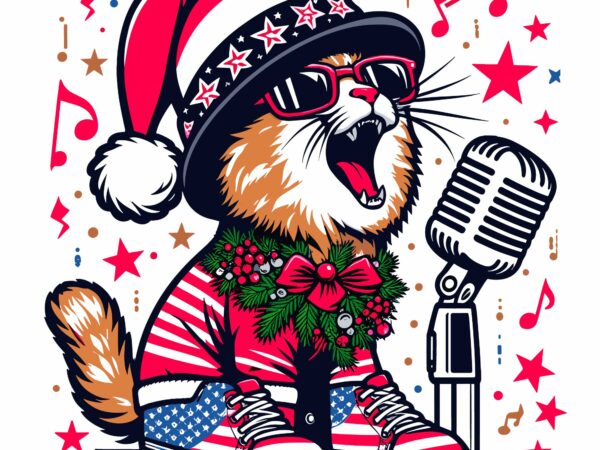 Cat singing on christmas t shirt vector file