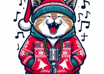 Cute Cat Christmas Singing On Holiday t shirt vector file