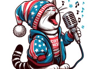 Cute Cat Singing On Christmas t shirt vector file