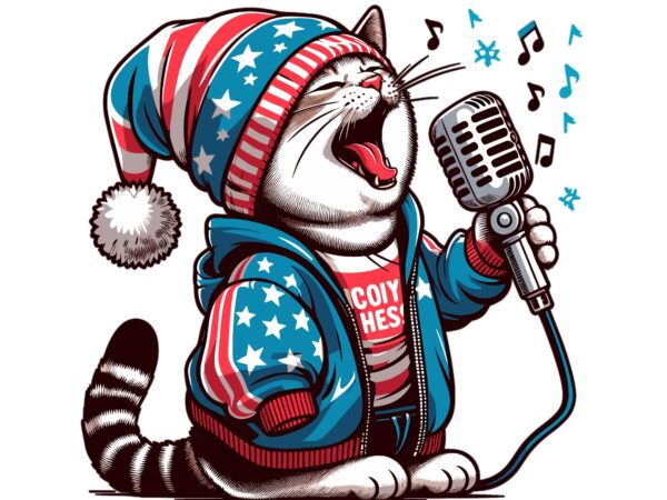 Cute cat singing on christmas t shirt vector file