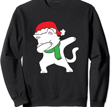 Christmas cat with santa hat cute dabbing cat with santa hat sweatshirt