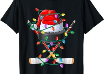 Christmas Hockey Xmas Santa Sports Hat Ball Kids Boys Men T-Shirt
