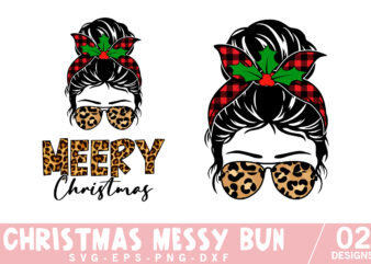 Christmas Messy Bun Buffalo Plaid, Merry Christmas 2024 Shirt, Christmas Cut File for sell