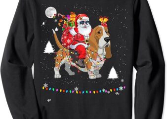 Christmas Santa Claus Riding Basset Hound Lights Holiday Sweatshirt