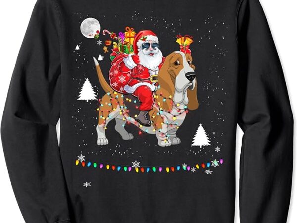 Christmas santa claus riding basset hound lights holiday sweatshirt