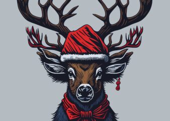 Christmas Deer Wearing Santa Hat t shirt vector file