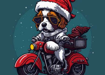 Funny christmas dog riding motorcycle t shirt graphic design