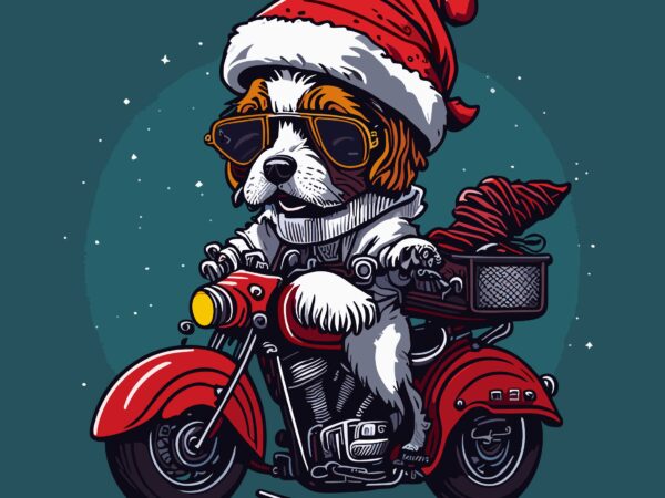 Funny christmas dog riding motorcycle t shirt graphic design